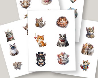 Cute Funny Cat Stickers, 30 Cat Stickers, Planner Stickers, Bullet Journals, Ephemera, Scrapbooking, Cat Clipart