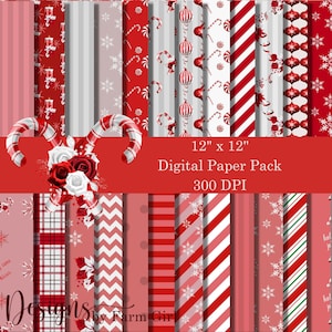 Christmas Peppermint Digital Paper Pack: Seamless Patterns (Instant Download)