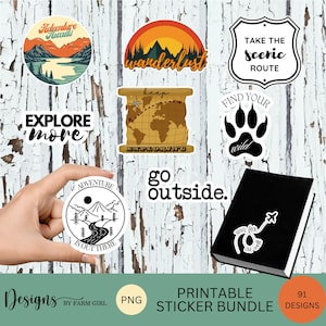 Adventure Travel Sticker Bundle: Wanderlust Designs (Printable PNG)