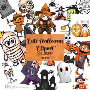 Cute Halloween Clipart, Spooky Cartoon Monsters, Digital Download, Sublimation Graphics, Halloween Clipart, Halloween Printables