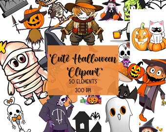 Cute Halloween Clipart, Spooky Cartoon Monsters, Digital Download, Sublimation Graphics, Halloween Clipart, Halloween Printables