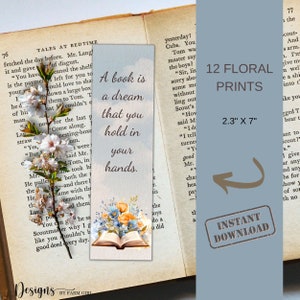 Vintage Blooms Printable Bookmarks, Floral Watercolor Bookmarks, Scrapbook Paper Kit, Ephemera Download, Reading Tags, Junk Journal