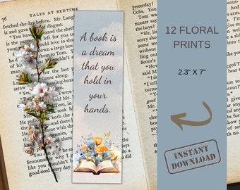 Vintage Blooms Printable Bookmarks, Floral Watercolor Bookmarks, Scrapbook Paper Kit, Ephemera Download, Reading Tags, Junk Journal