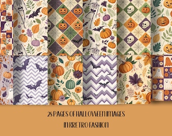 Retro Halloween Seamless Pattern Paper, Groovy Digital Print (Digital Download)