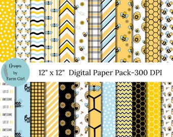 Honey Bee Digital Paper Pack | Bumble Bee Paper Pack | Bee Paper | Seamless Digital Paper | Bee Background Paper | Instant Download