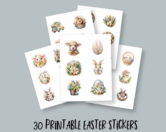 Printable Easter Stickers, Junk Journal, Bullet Journal, Cricut, Planner Stickers, Ephemera, Bunnies, Chicks, Scrapbook Stickers