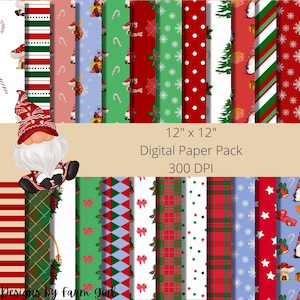 Christmas Gnomes Digital Paper Pack | Christmas Paper Pack | Seamless Digital Paper | Christmas Background Paper | Instant Download