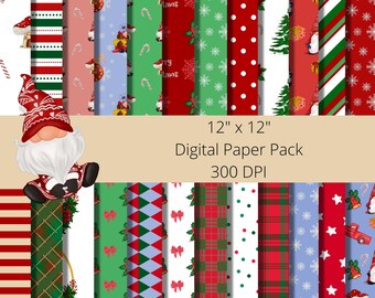 Christmas Gnomes Digital Paper Pack | Christmas Paper Pack | Seamless Digital Paper | Christmas Background Paper | Instant Download