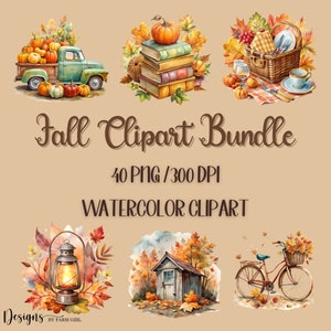 Watercolor Fall Clipart Bundle: Pumpkins & Floral PNG (Digital Download)