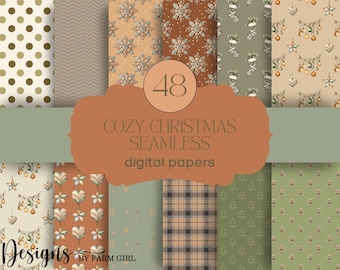 Cozy Christmas Digital Paper Pack: 48 Printable Scrapbook Papers (Digital Download)