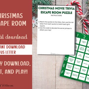 Christmas Movie Trivia Escape Room Puzzle Christmas Party Games Christmas Printables Printable Party Games Xmas Escape Room Game