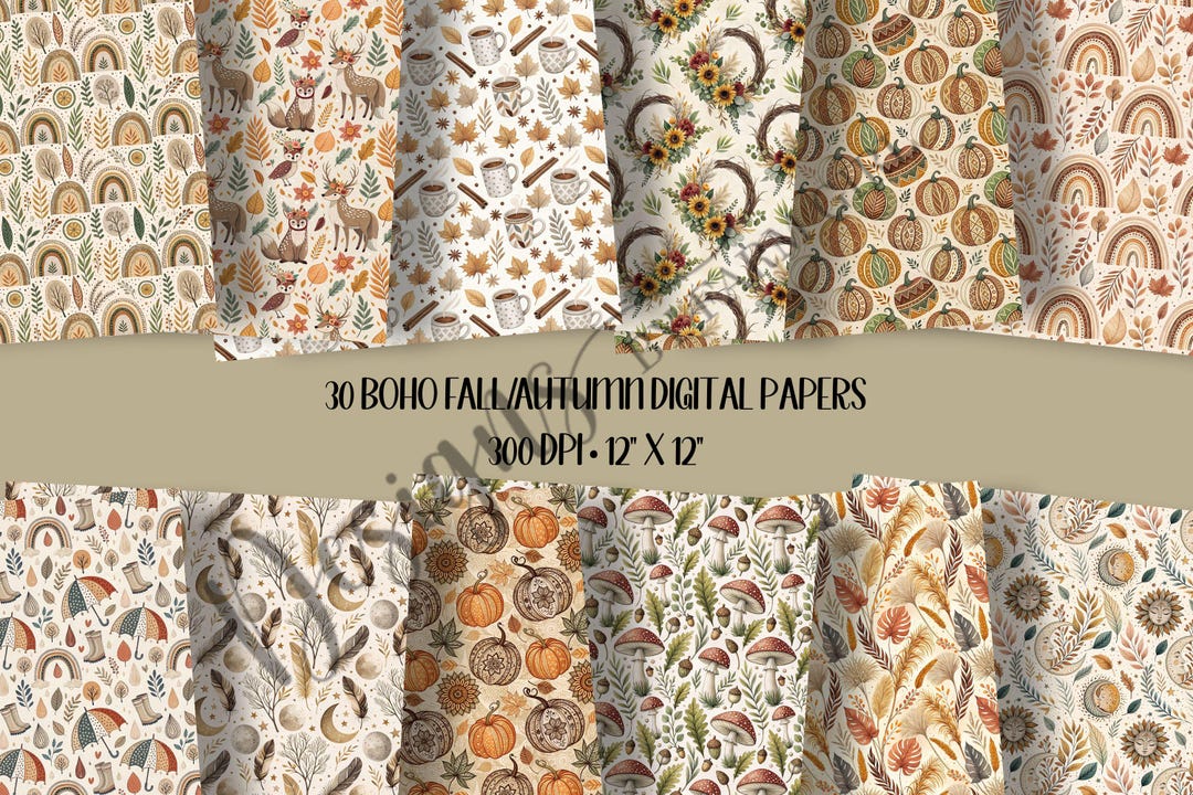 Boho Fall Seamless Pattern Digital Paper: Autumn Scrapbooking Designs ...