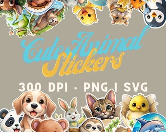 Cute Animal Stickers, Animal Clipart, Scrapbook Ephemera, Digital Download, Printable Stickers, Sticker Bundle