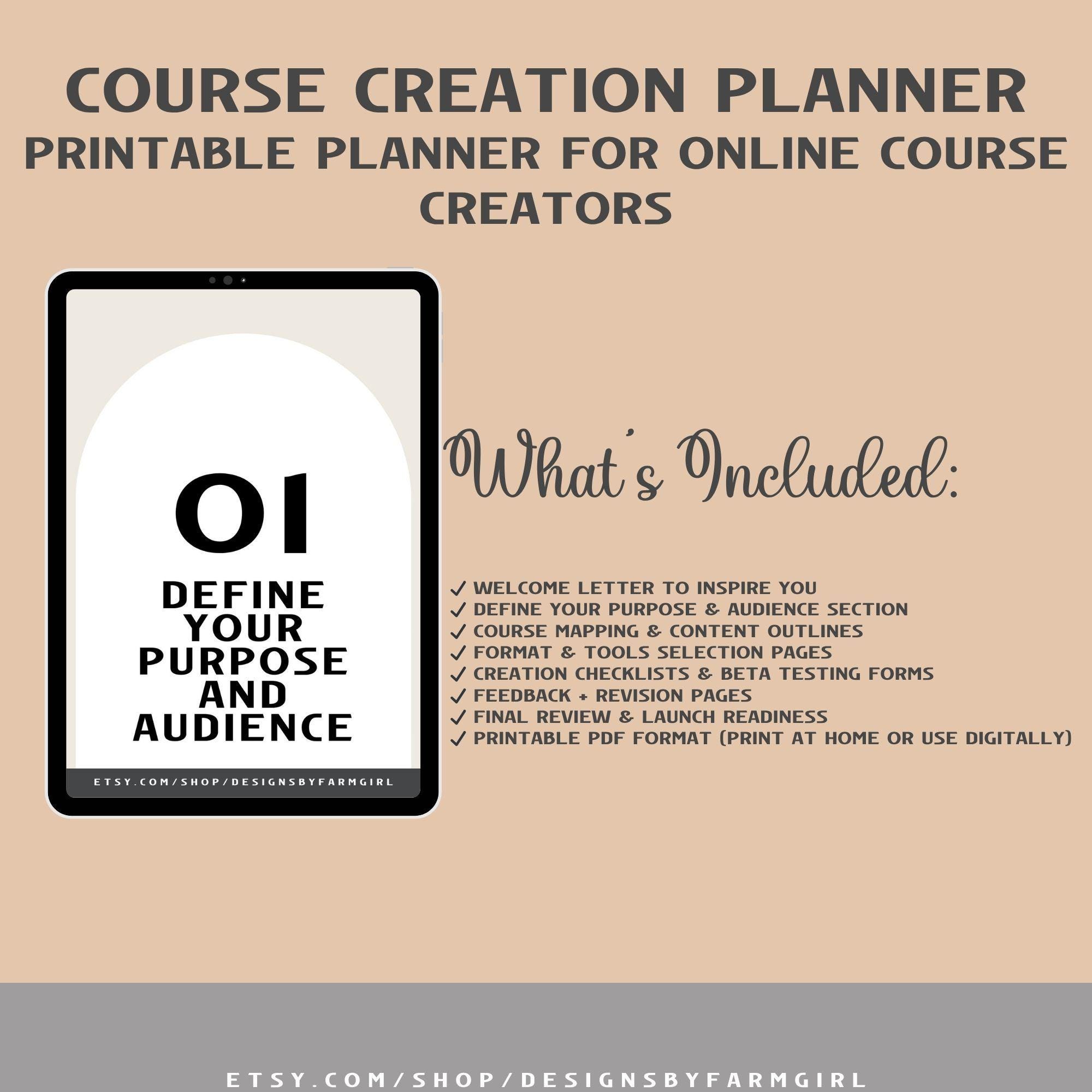 Course Creation Planner: Printable PDF for Online Course Design - Etsy