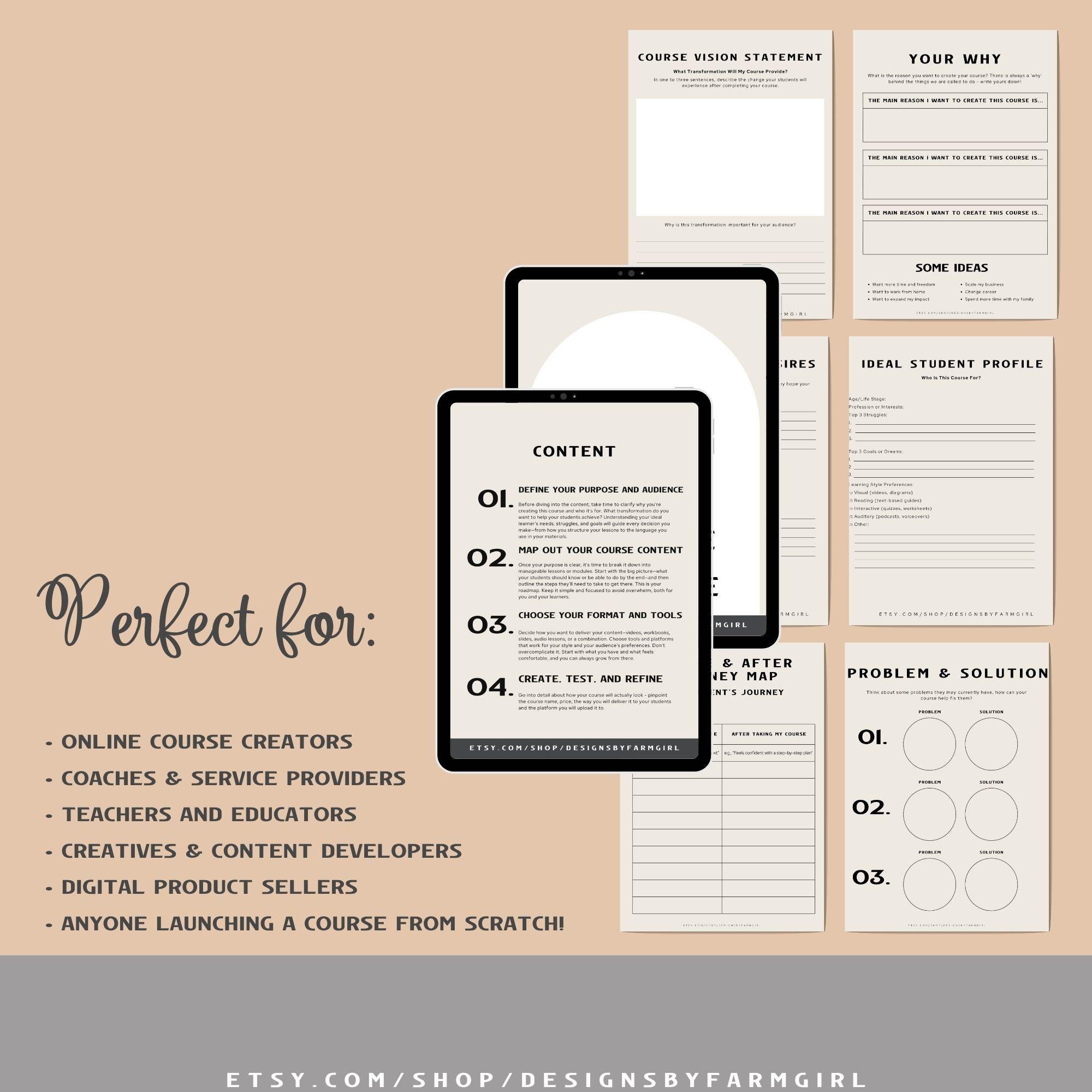 Course Creation Planner: Printable PDF for Online Course Design - Etsy