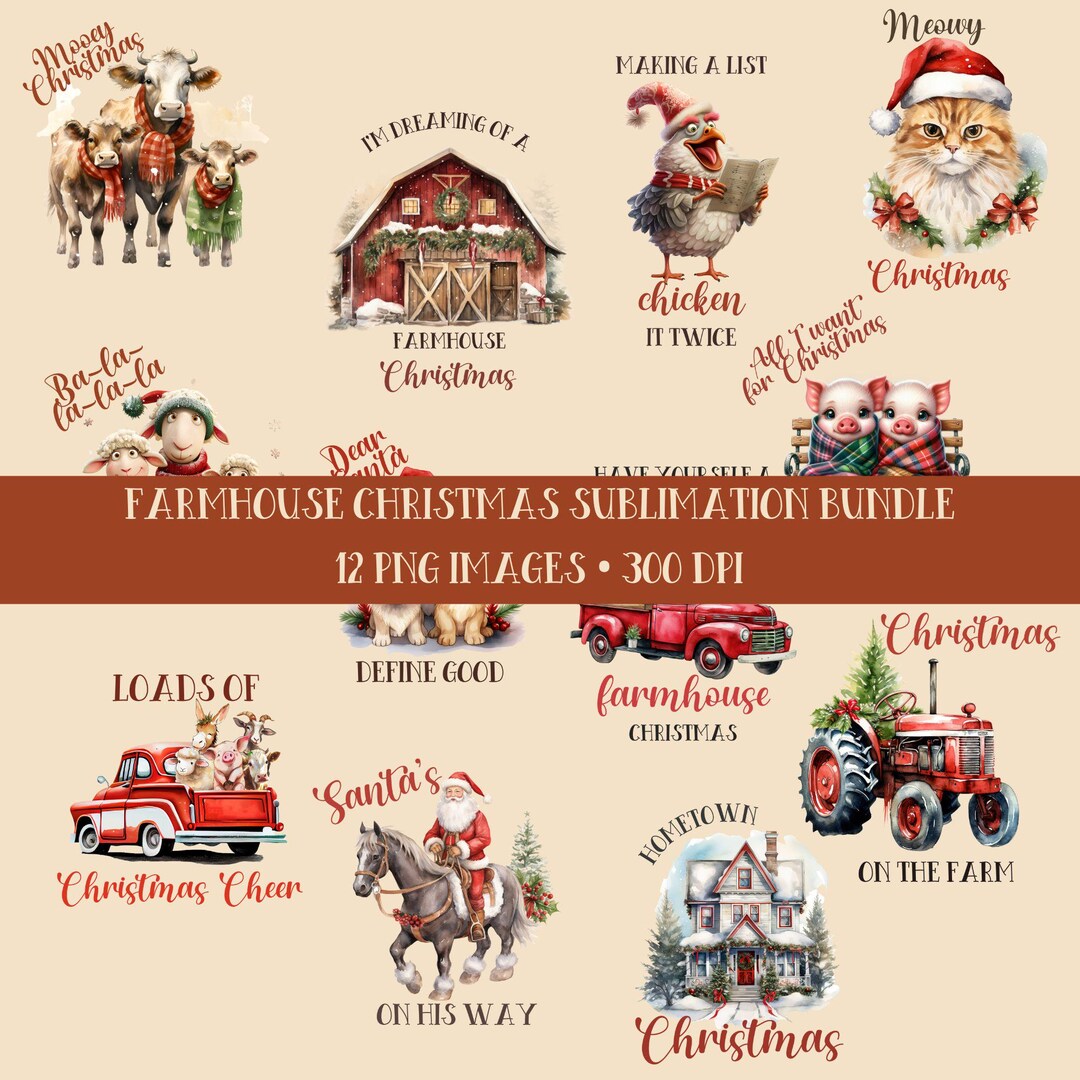 Farmhouse Christmas PNG Bundle: Rustic Holiday Sublimation Designs - Etsy