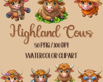 Aquarell Highland Kuh Clipart, Bauernhof PNG (digitaler Download