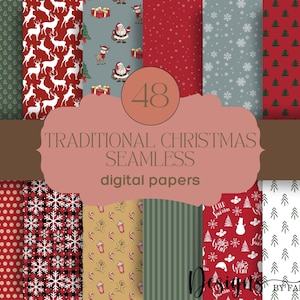 Traditional Christmas Digital Papers: Festive Scrapbook Backgrounds (Digital Download)