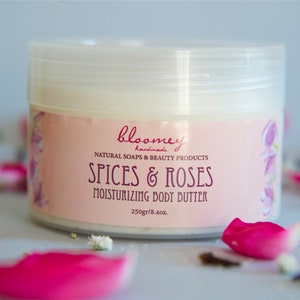 Natural Body Butter, Rose Body Cream, Whipped Body Butter, Scented Body Moisturizer, Hydrating Lotion for Dry Skin, Pamper Gift For Self