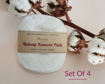Cotton Make Up Remover Pads, Set Of 4 Reusable Cotton Pads, Washable Face Cleansing Wipes, Round Shaped Demake-Up Pads, Zero Waste Face Pads
