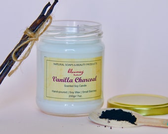 Vanilla Charcoal Soy Candle, Vanilla Scented Candle, Natural Home Scent, Soy Wax Candle, Cotton Wick Candle, Home Fragrance, New Home Gift