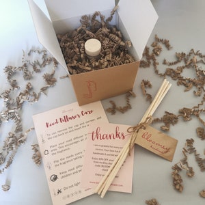 Lavender Reed Diffusers with Sticks Packaged in Eco-Friendly Kraft Box with Care Instructions & a "Thank You" Card