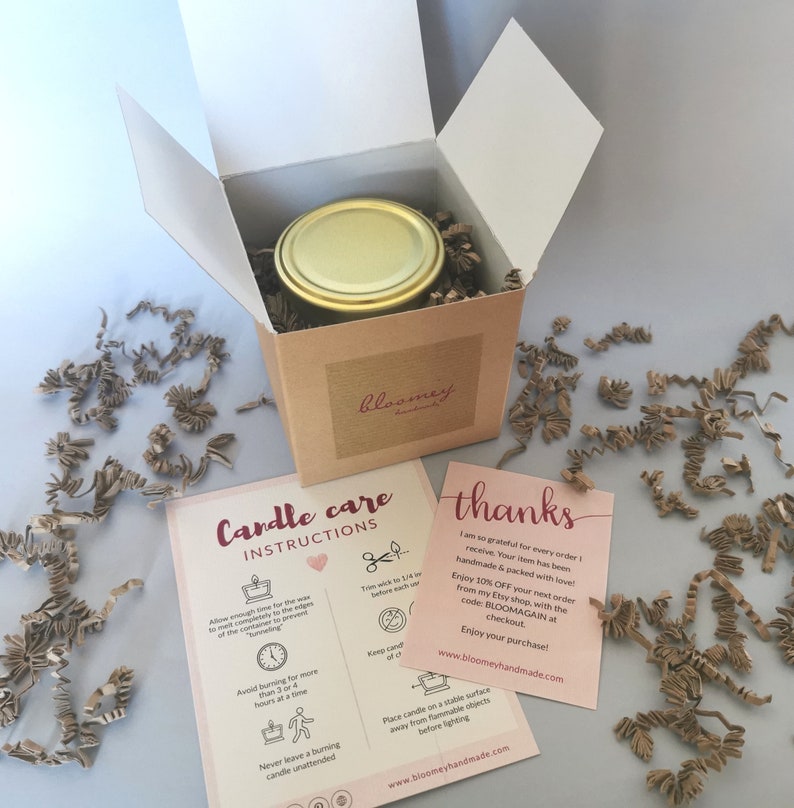 Orange & Cinnamon Soy Candle Packaged in Eco-Friendly Kraft Tag with Care Instructions and a "Thank You" card