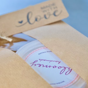 Apple Body Butter packaged in a kraft bag & a kraft tag with the "Made With Love" Message On It