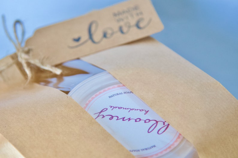 Apple Body Butter packaged in a kraft bag & a kraft tag with the "Made With Love" Message On It