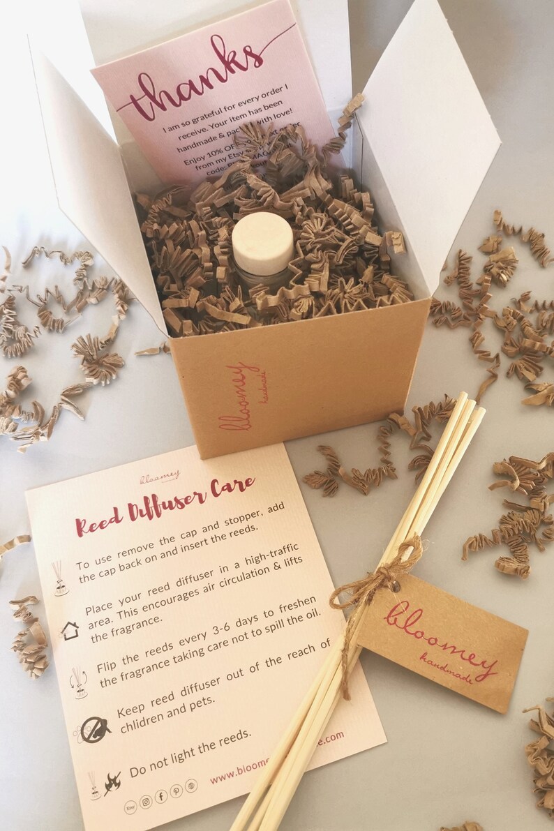 Cotton Reed Diffusers with Sticks Packaged in Eco-Friendly Kraft Box with Care Instructions