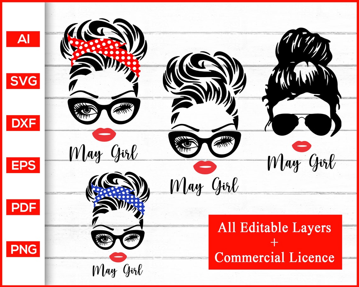 Download May Girl svg Woman With Glasses svg Girl With Bandana svg | Etsy