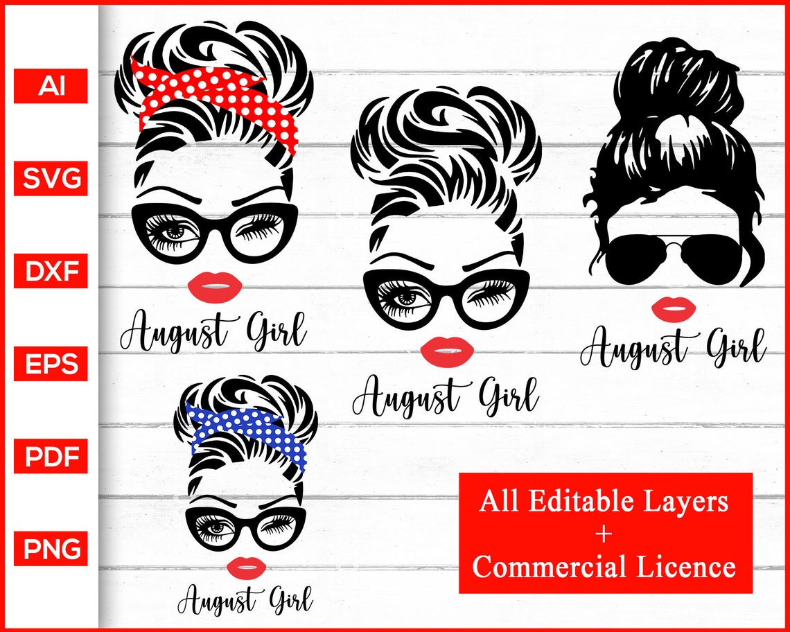 Download August Girl svg Woman With Glasses svg Girl With Bandana | Etsy