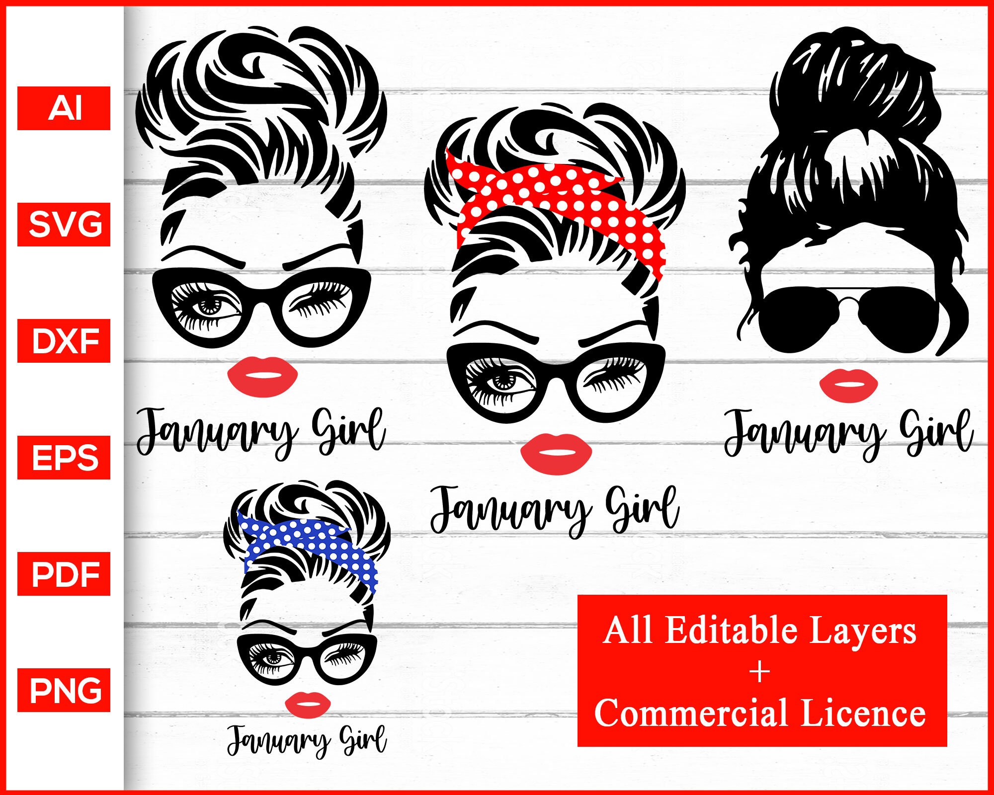 Download January Girl svg Woman With Glasses svg Girl With Bandana | Etsy