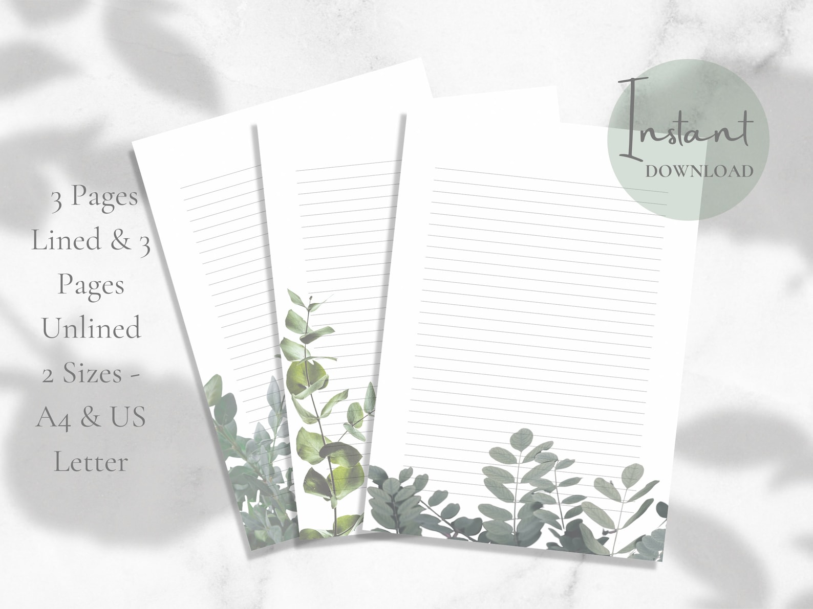 Leaves Printable Stationery Leaf Printable Stationary Paper Botanical ...