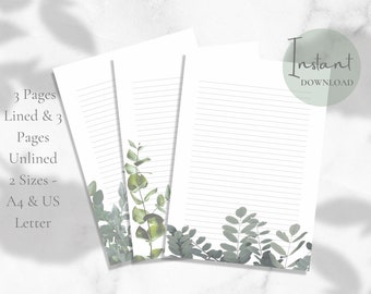 Leaves Printable Stationery Leaf Printable Stationary Paper Botanical Writing Paper Letter Writing Paper A4 US Letter Instant Download