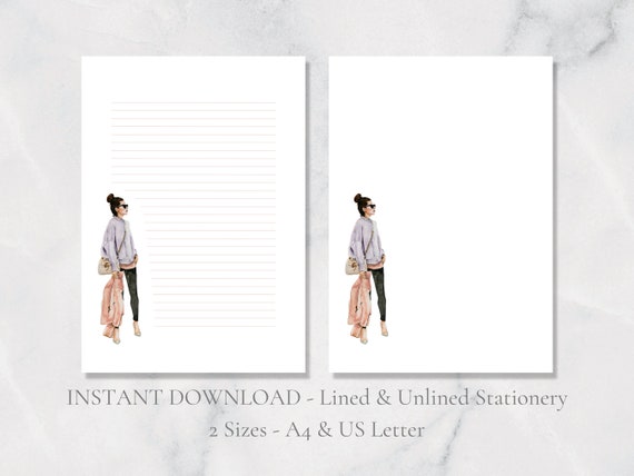 Woman Printable Stationery Fashion Model Stationary Lilac - Etsy