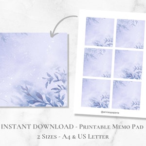 Bloc de notas imprimible con hojas de invierno en acuarela, hojas de notas botánicas, papel adhesivo imprimible, tamaño A4, carta de EE. UU., descarga instantánea