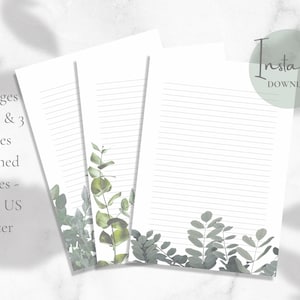Papelería imprimible con hojas, papel de carta, hojas botánicas, papel para escribir cartas, tamaño A4, descarga instantánea