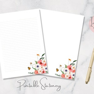 Papelería imprimible con diseño de ramo vintage de mariposas, papelería floral, flores, papel para escribir cartas, tamaño A4, descarga instantánea.
