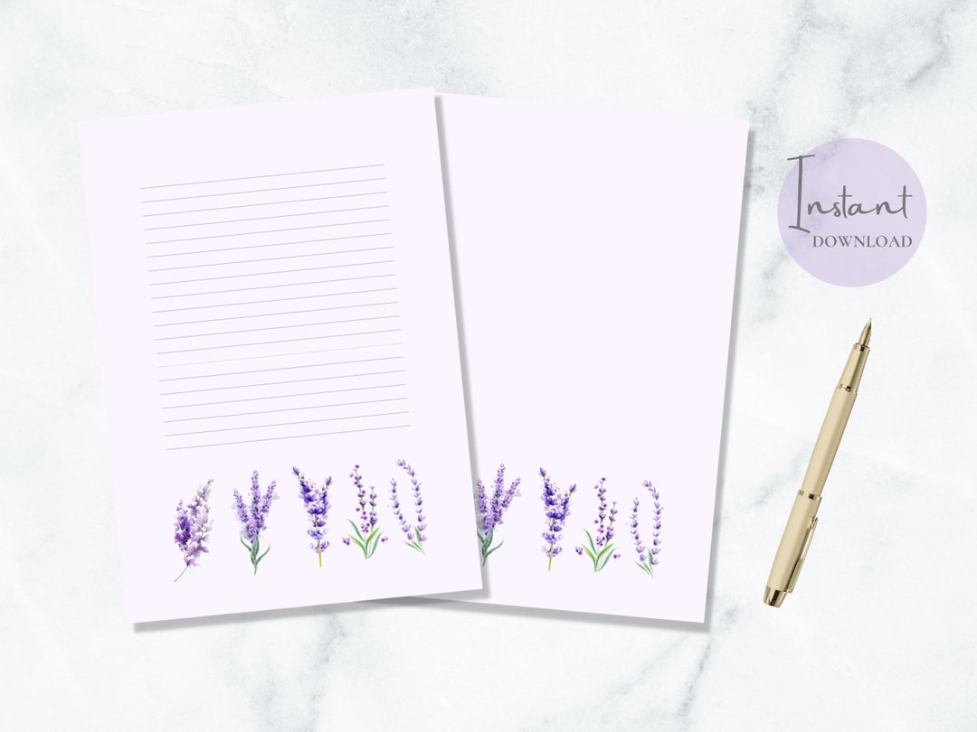 Lavender Flower Watercolor Printable Stationery Floral Stationary ...