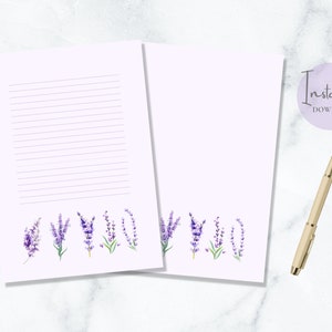 Lavendel bloem aquarel afdrukbaar briefpapier bloemen stationair botanisch briefpapier brief briefpapier A4 US Letter Instant Download
