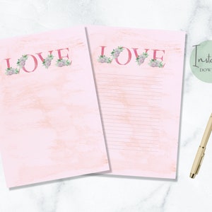 Liebe Blumen druckbare Briefpapier Valentinstag Briefpapier Liebe Brief Briefpapier A4 US Letter Instant Download