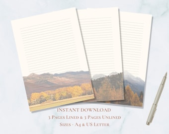 Fall Mountain Landscape Printable Stationery Mountain Stationary Paper ...