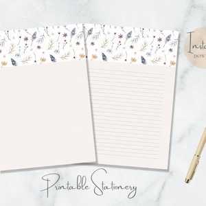 Papelaria para impressão de raminhos florais em aquarela Papelaria para flores Papel para escrever botânico Papel para escrever cartas Papel para escrever carta A4 EUA Download instantâneo