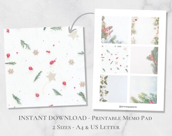 Christmas Printable Memo Pad Winter Festive Memo Red Holiday Note Paper Printable Post It A4 US Letter Instant Download