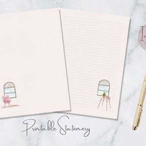 Różowy pokój Wydrukuj papeterię Estetyczny papier piśmienny Minimalistyczny papier do pisania Boho List Papier do pisania A4 US Letter Natychmiastowe pobieranie Dom