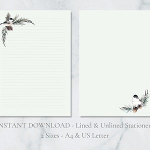 Winter Song Vogel Druckbare Briefpapier Tannenzapfen Briefpapier A4 US Letter Sofortiger Download Waldfest
