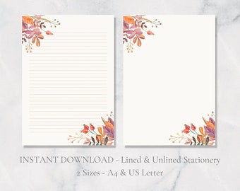 Autumn Leaf Corners Printable Stationery Fall Leaves Letter Paper A4 ...