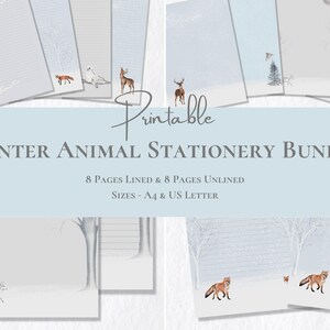 PACOTE Papelaria de Animais de Inverno para Imprimir Papelaria para Férias Papel de Escrita Festiva Conjunto de Cartas de Natal A4 Carta EUA Download Instantâneo