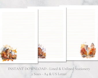 Fall Town Printable Stationery Trees Letter Paper Autumn A4 and US ...